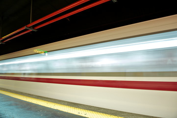 motion blur outdoor of high speed train in subway