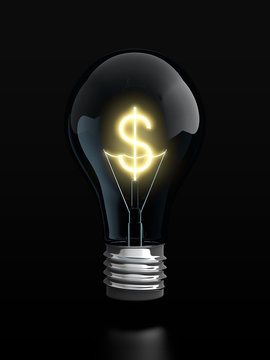 Light Bulb With Glowing Dollar Sign Inside