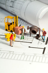 Baustelle und Blaupause. - obrazy, fototapety, plakaty
