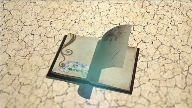 old book with turning pages, growing tree,butterflies