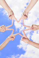 Hands with victory sign