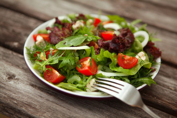 fresh salad with tomato and cucumber.green