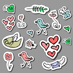A set of sweet doodle stickers