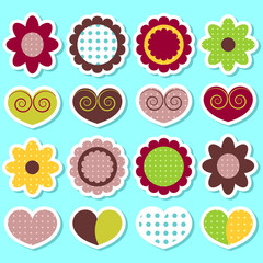 A set of cute flowers and hearts