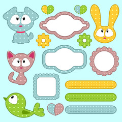 A set of babyish scrapbook elements with animals
