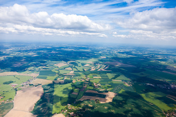 aerial view of village landscape with clouds