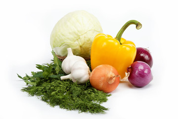 Healthy food. Fresh vegetables on a white background.