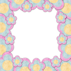 Paper flowers frame in white background isolated