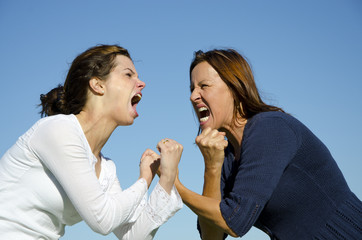 Clash of generations - Mother and daughter fighting