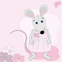 Cute mouse girl with flowers