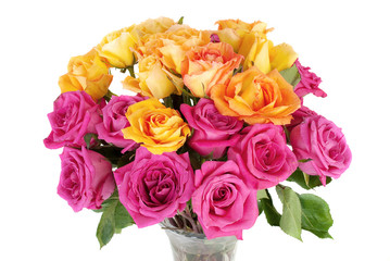 Bouquet of mixed red and yellow roses.