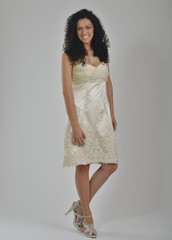 Fototapeta premium elegant woman in fashionable dress posing in the studio