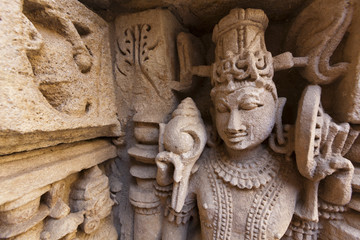 Fototapeta na wymiar Statue at the Rani Ki Vav step well in Patan, Gujarat, India