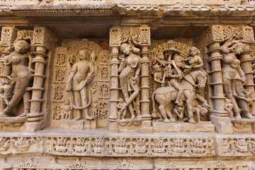 Statues at the Rani Ki Vav step well, Patan, Gujarat, India