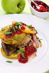 Liver with apple,onions and berry sauce.