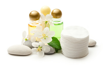 Apple tree flowers, stones and shampoo