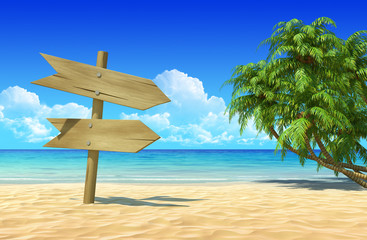 Empty wooden double signpost to place your logo