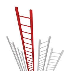 red success ladder standing out from a group of white ladders