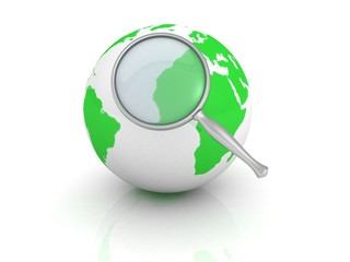 search concept. earth world globe with magnify glass