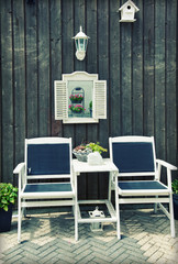 wooden chairs by home garden