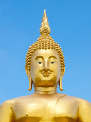 Fototapeta premium Golden Buddha with sky at Wat Muang, Ang Thong thailand