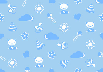 seamless pattern of light blue color with the theme of childhood