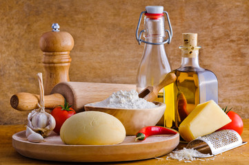 Pizza ingredients still life