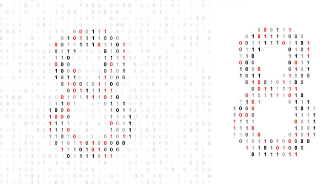 Number 8, alphabet from binary code