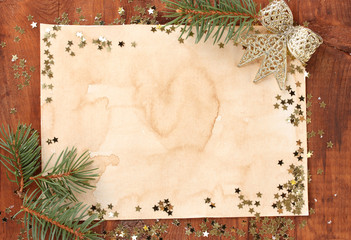 Christmas card on wooden table