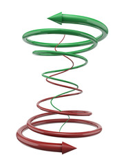 Green and red spiral lines with arrows