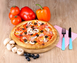 Aromatic pizza with vegetables and mushrooms