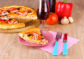 Composition with slice of pizza