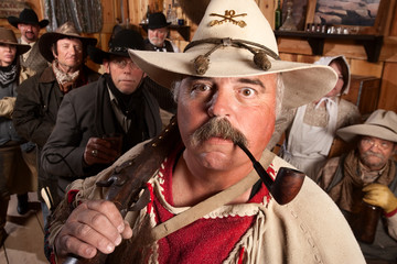 Wide Eyed Trapper in Saloon