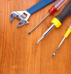 Instruments on wooden background