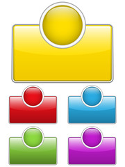 Glossy web buttons with colored boxes.