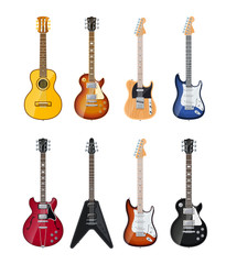 Fototapeta premium acoustic and electric guitars set of vector icon illustration