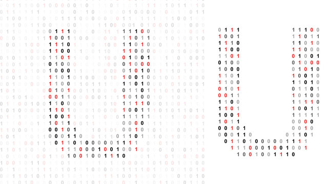 Letter U, alphabet from binary code