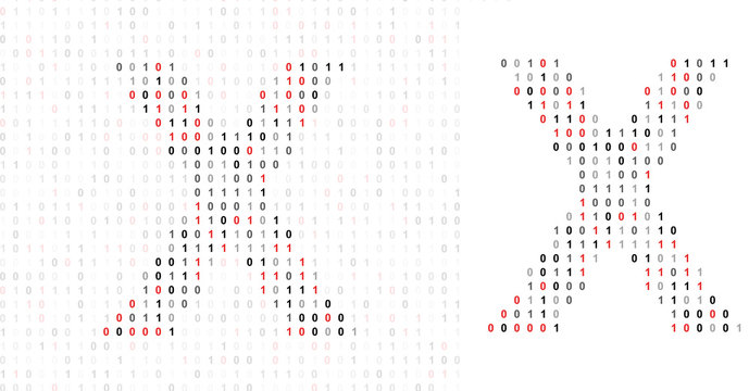 Letter X, alphabet from binary code