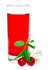 Juice with cherries leafs and flowers