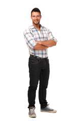 Naklejka premium happy handsome man posing in studio