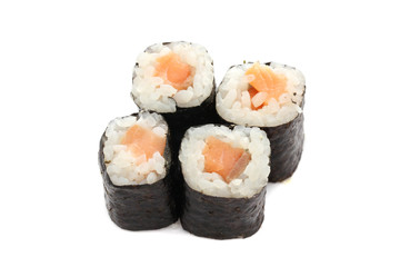 Salmon Maki sushi isolated in white background