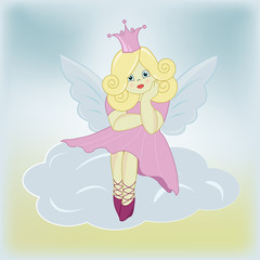 The beautiful small thoughtful fairy on a cloud