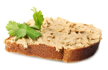 Fresh pate on bread isolated on white