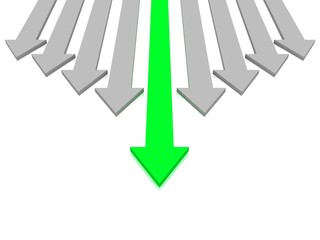 Green arrow among grey