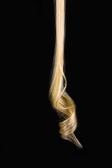 Curly blond hair isolated on black