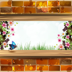 Window frame with flowers