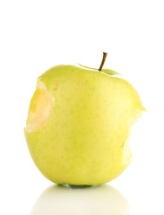 Green bitten apple isolated on white