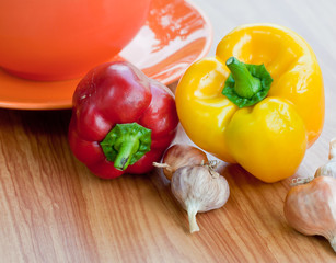 fresh sweet  paprika and bowl..