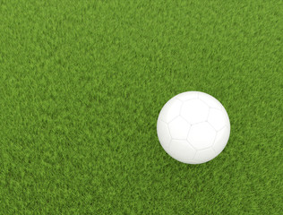 Soccer ball on green grass top view