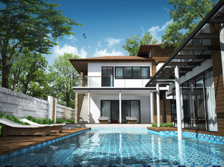 3d render of building tropical house